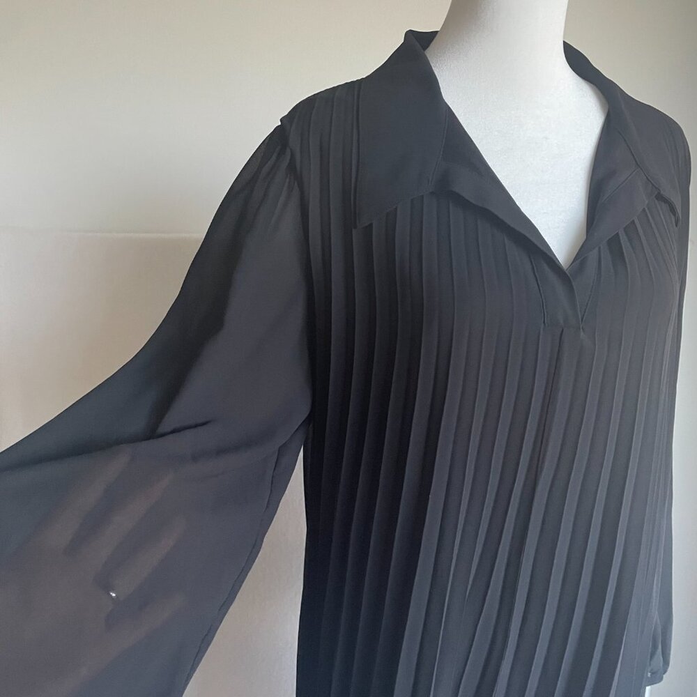 Nine West Pleated Black Dress with lining and Sheer Sleeves, Size 1X / XL - Picture 5 of 11